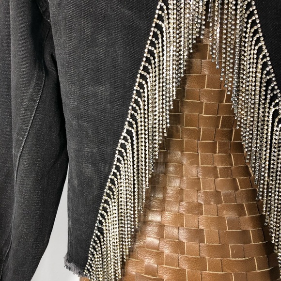 Blue B. Cropped Black Denim Jacket with Silver Rhinestone Fringe - Picture 11 of 16